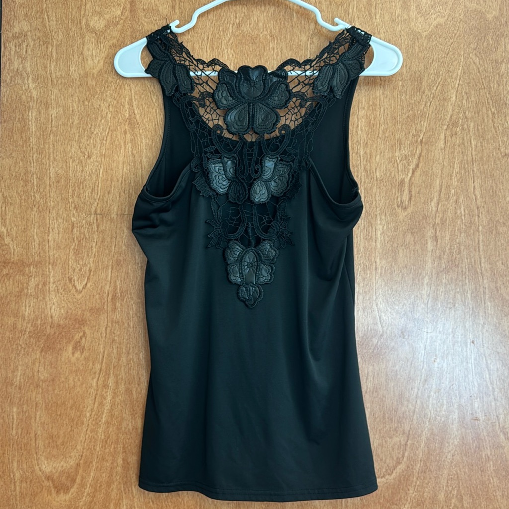 Floral Black Lace Faux-Leather Design Shirt Y2k Vintage Top Goth Grunge Flower S